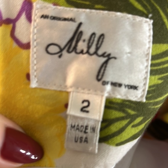 Milly of NY Dress Hydrangea Floral Sleeveless Yellow Size 2 V-neck - Picture 8 of 10